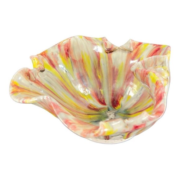 Mid Century Italian Pottery Splatter Glaze Bowl Dish Large Snail Shell Design - Picture 15 of 16